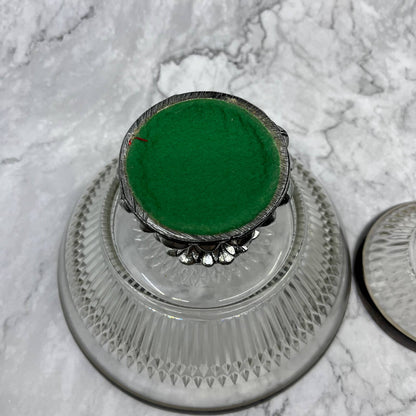 Vtg Pedestal Crystal Chip and Dip Bowl Set Fruit Bowl w/ Metal Rim & Base TE3