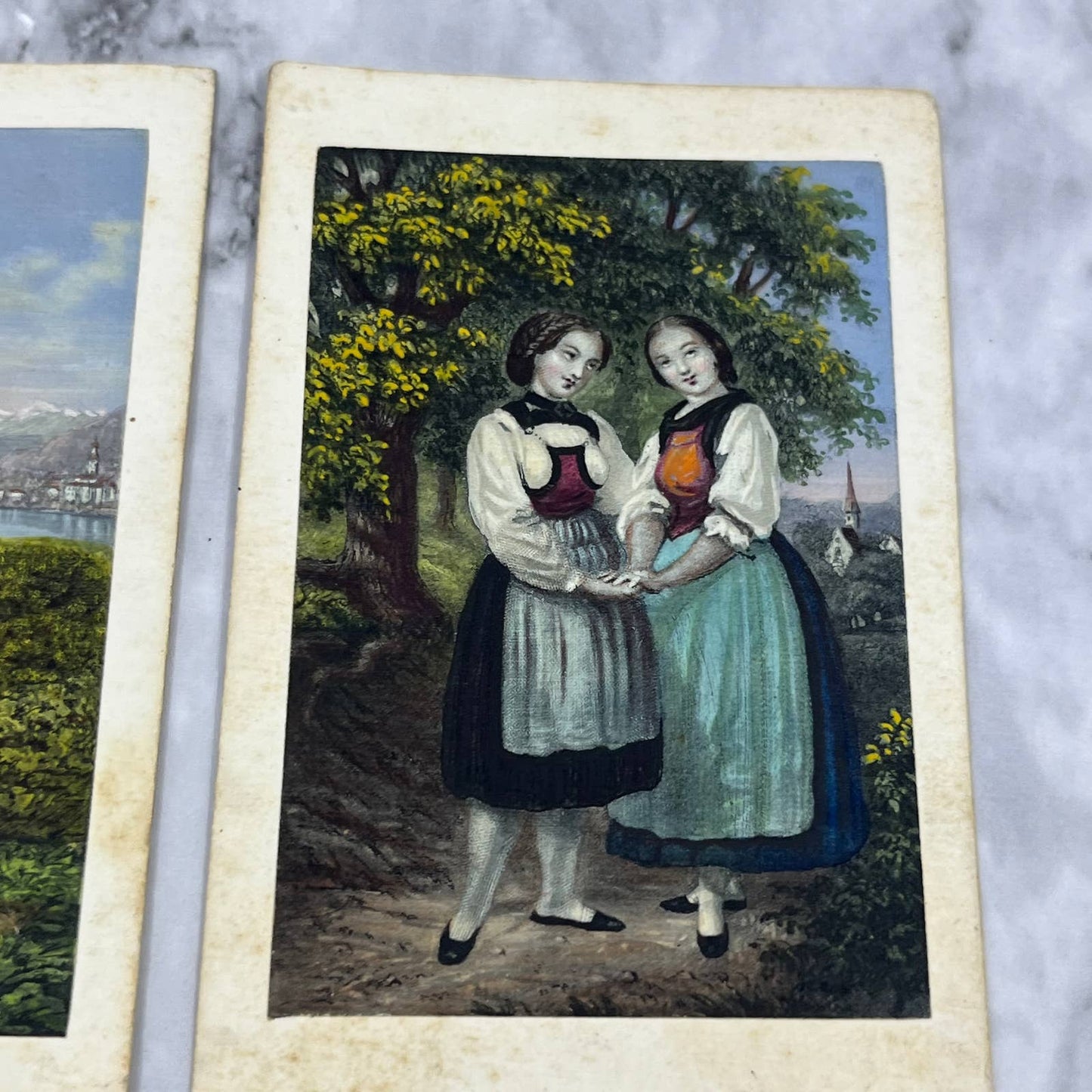 Antique SWISS HAND COLORED Victorian Women Set of 4 CDV ALBUM CARDS  2.75x4" SA2