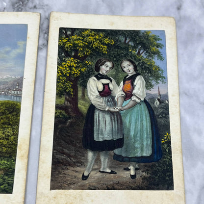 Antique SWISS HAND COLORED Victorian Women Set of 4 CDV ALBUM CARDS  2.75x4" SA2