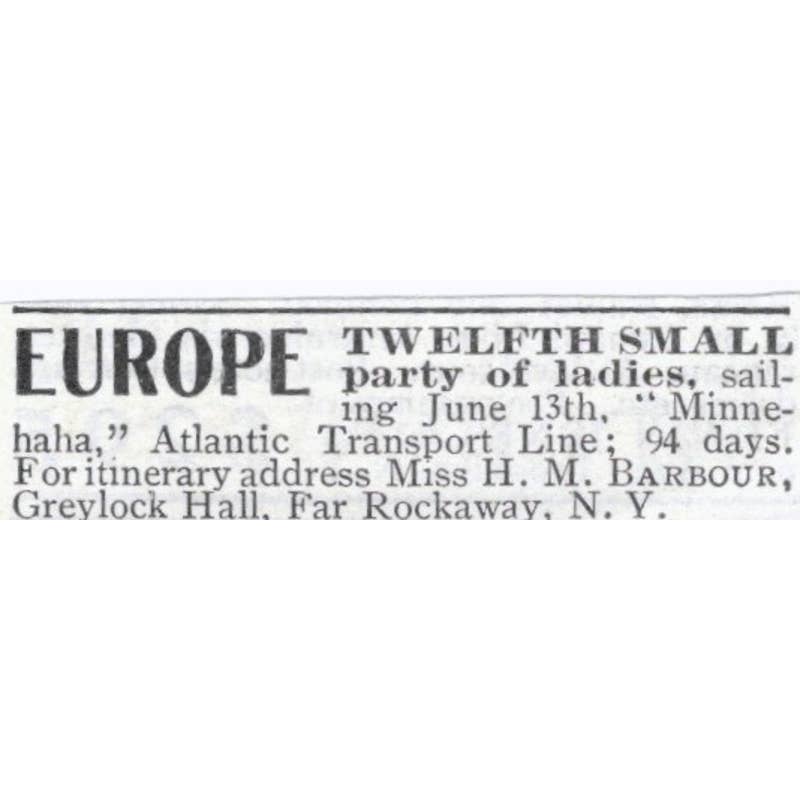 Europe Travel Tours H.M. Barbour Greylock Hall Rockaway NY - 1903 Ad TJ7-S9