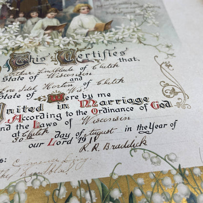 1911 Marriage Certificate Arthur Lindblade & Eva Idel Harton Chetek WI 11x15 FL3