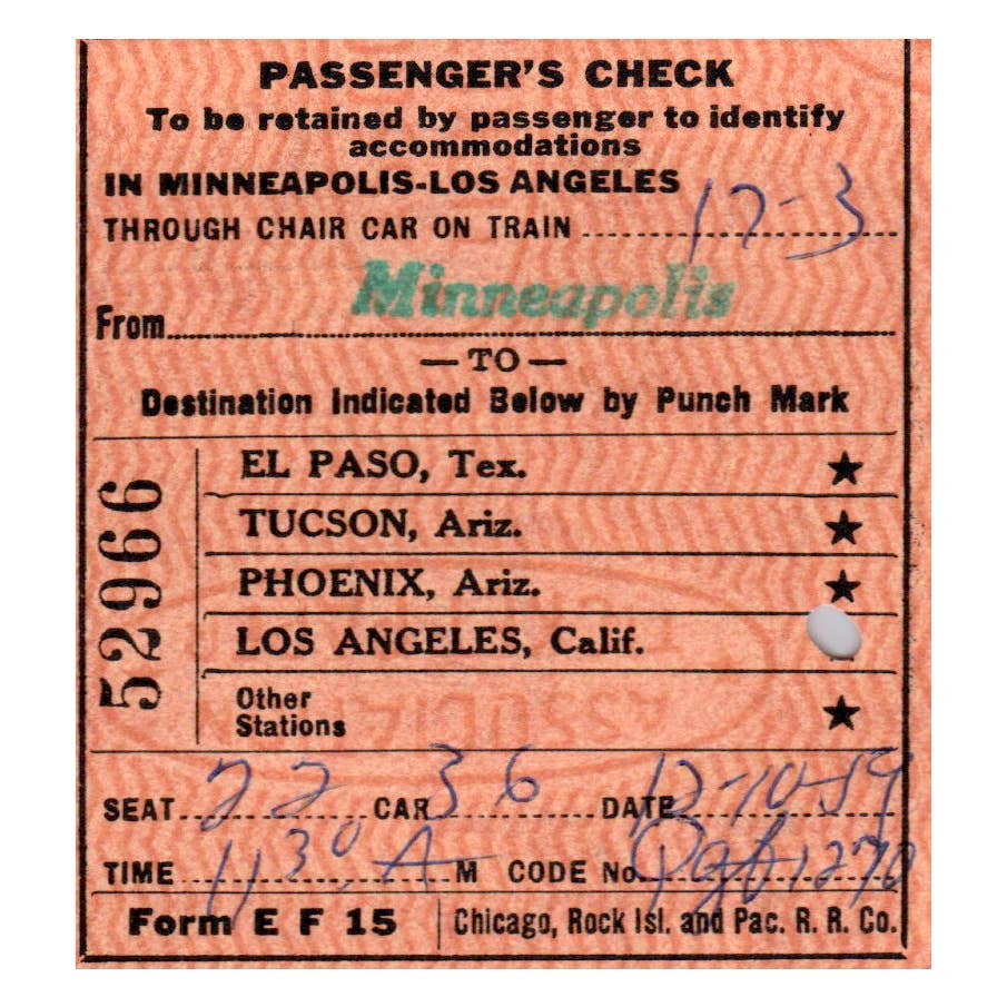 1959 Rock Island Railroad Rocket Fleet Ticket Jacket w/ Stubs SE4