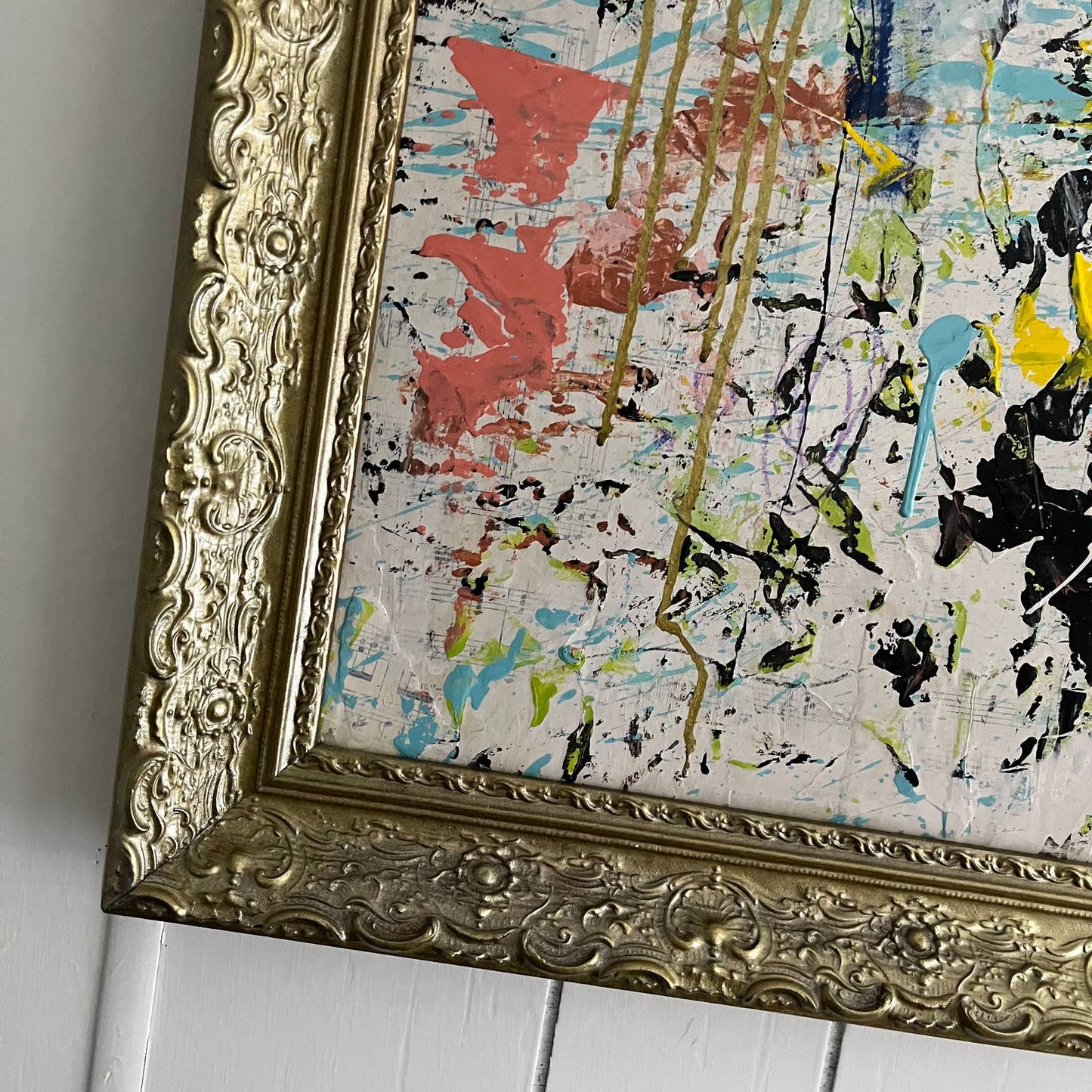 Original LARGE Framed Abstract Art Painting 40x27.5" Old Glory Two Step w/ COA
