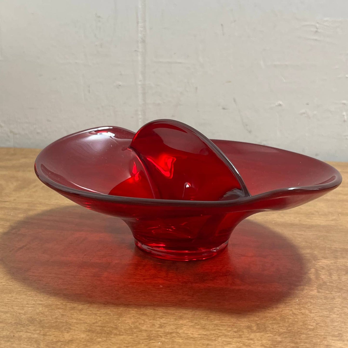 Vintage MCM VIKING GLASS Ruby Red Amberina 7" Divided Bowl Dish TA9