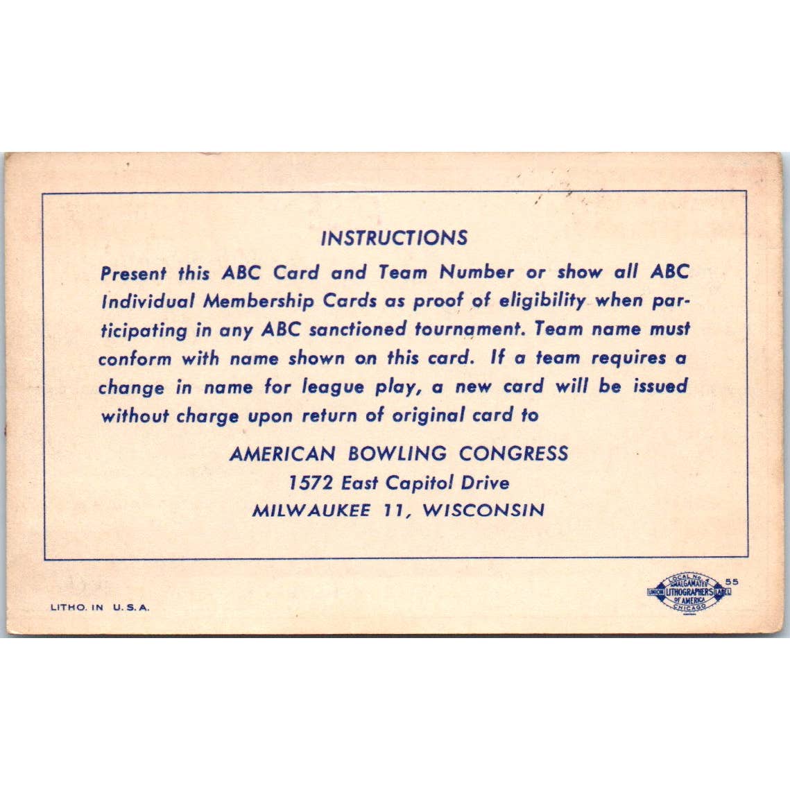 1953 American Bowling Congress Milwaukee Membership Inter City Traveling SE5-51
