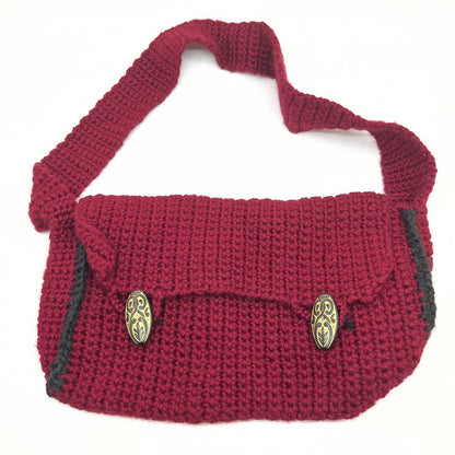 Vintage Handmade Crocheted Maroon Red Purse Handbag 10” TG1