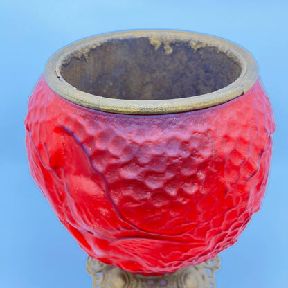 Antique Red Satin Glass and Brass Gone With the Wind Lamp Base LB1
