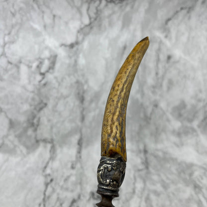 Antique Lee’s 13” Stag Antler Handle Sterling Honing Rod Sharpener TK2