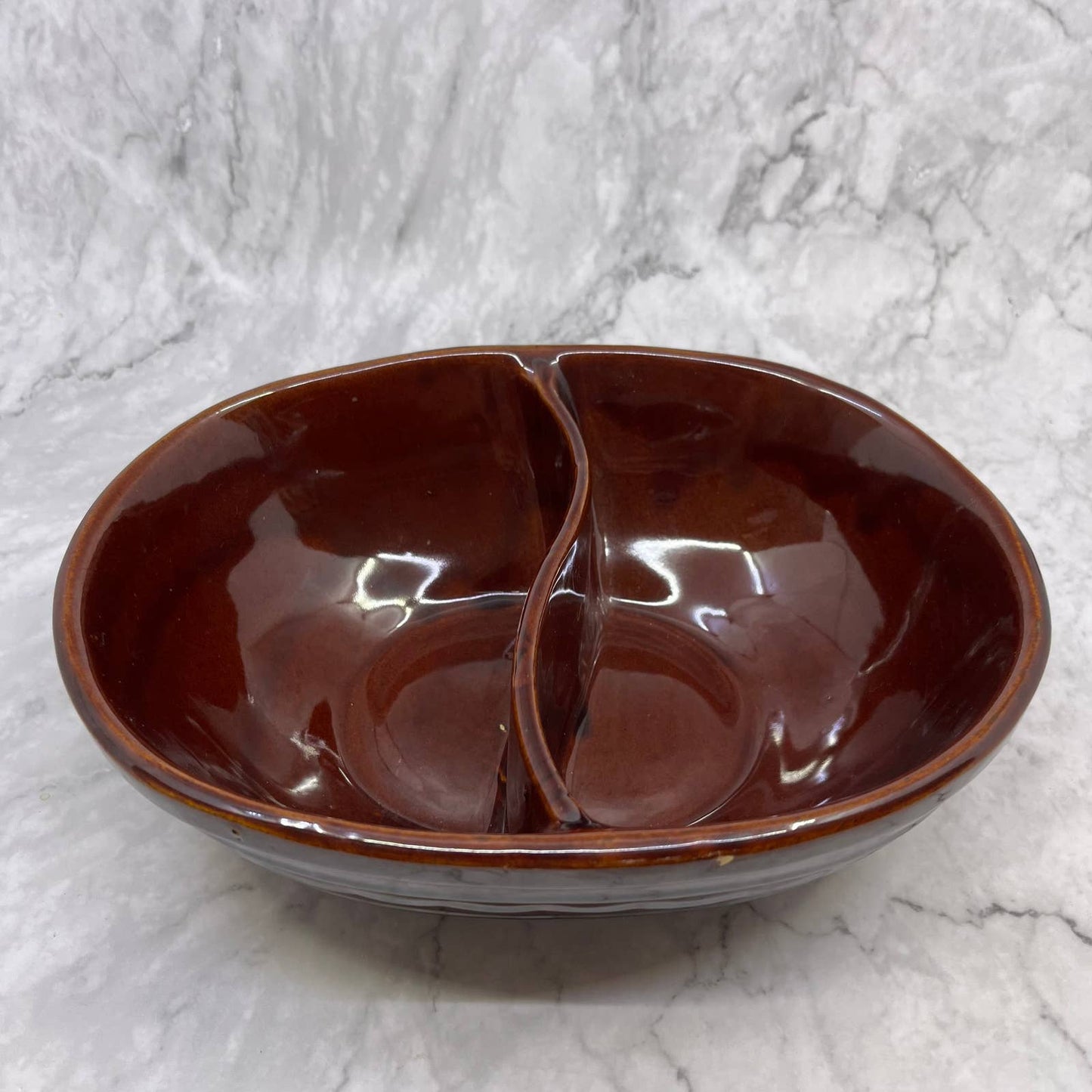 MarCrest Ovenproof Stoneware Divided Pottery Brown Glaze Bowl 10” USA TE3