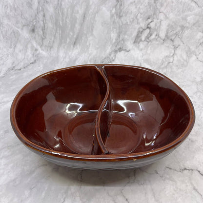 MarCrest Ovenproof Stoneware Divided Pottery Brown Glaze Bowl 10” USA TE3