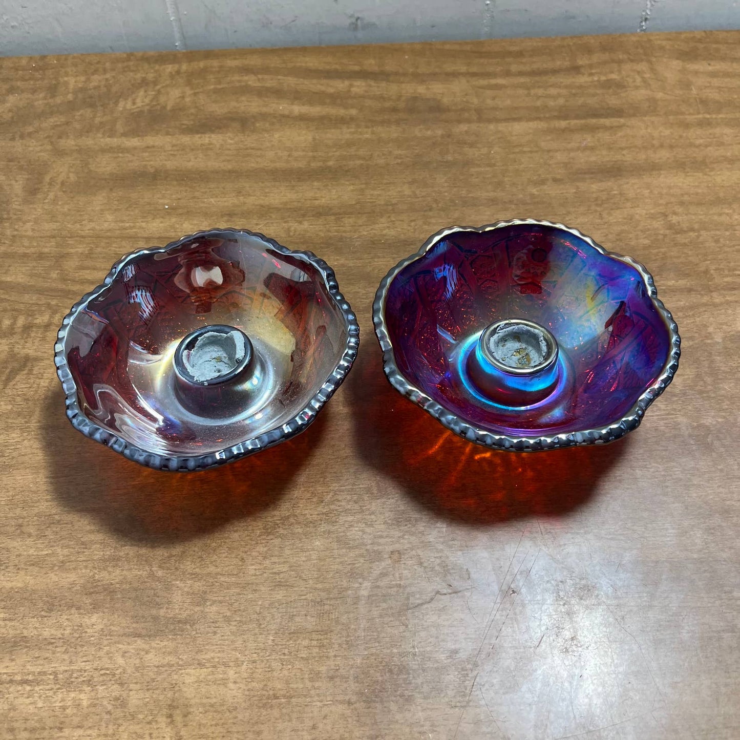 Vintage Carnival Glass Sunset Candle Holders - Set of 2 - 4.5” TB2