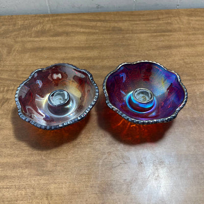 Vintage Carnival Glass Sunset Candle Holders - Set of 2 - 4.5” TB2