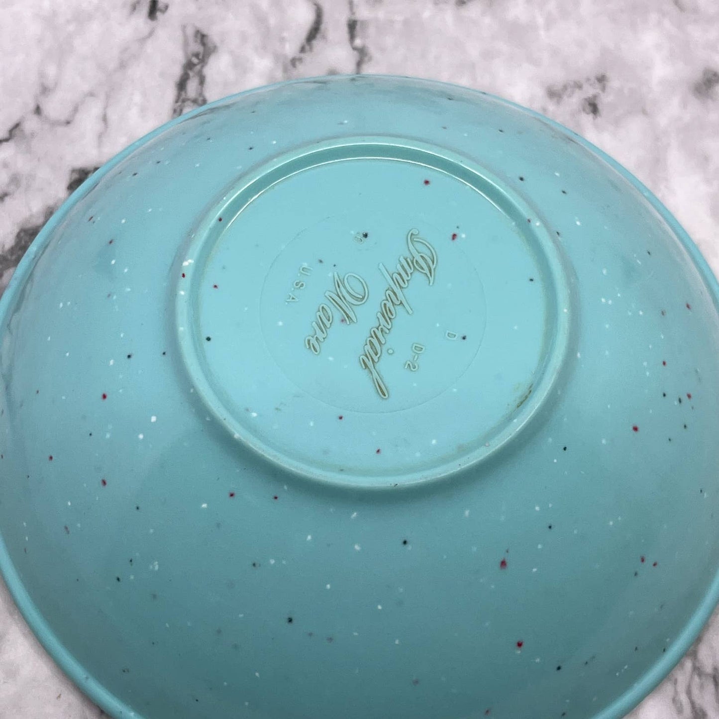 MCM Imperial Ware Speckled Confetti Teal Blue Ice Cream Bowl Melmac Malamine TA3