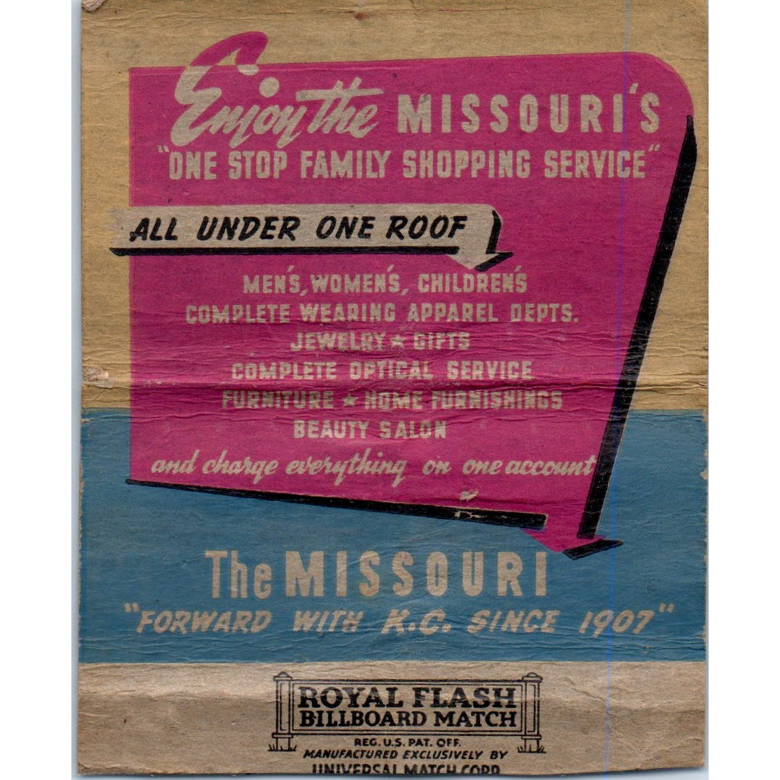 The Missouri Department Store Kansas City Wide Advertising Matchbook SA6-M7