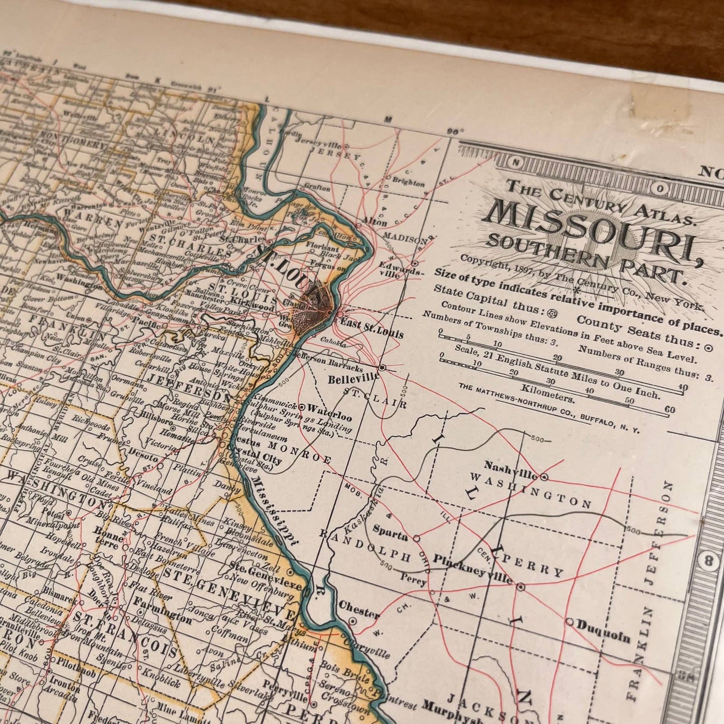 Antique 1897 The Century Atlas Map of MISSOURI SET OF 2 Engraved 12.5 x 17 FL5