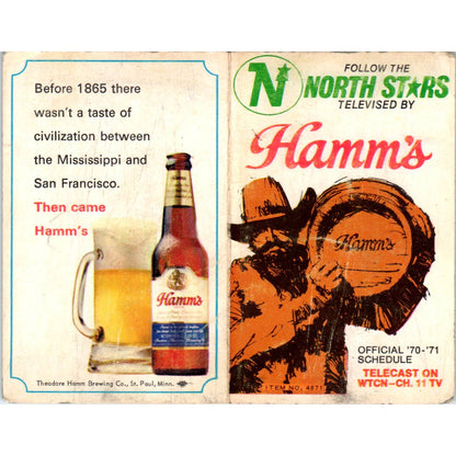 1970-71 Minnesota North Stars NHL Hockey Pocket Schedule Hamms TK1-P3
