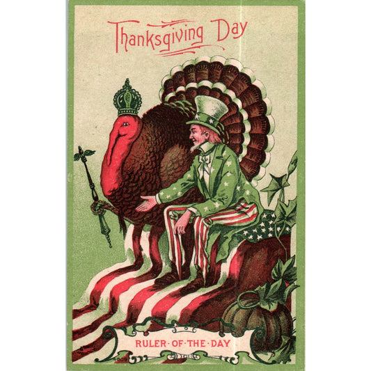 Thanksgiving Uncle Sam Turkey King Crown Original Postcard P2-12