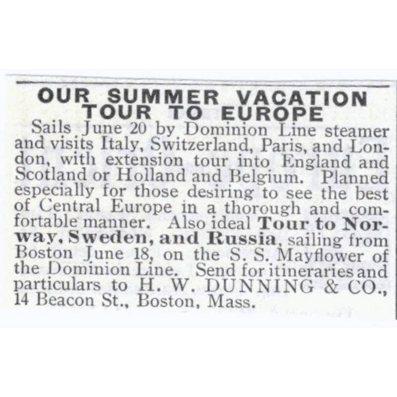 Summer Vacation Europe Tour H.W. Dunning & Co Boston - 1903 Original Ad TJ7-S9