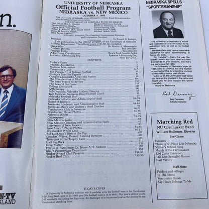 1985 Nebraska Cornhuskers vs. New Mexico Gameday Football Program TH6