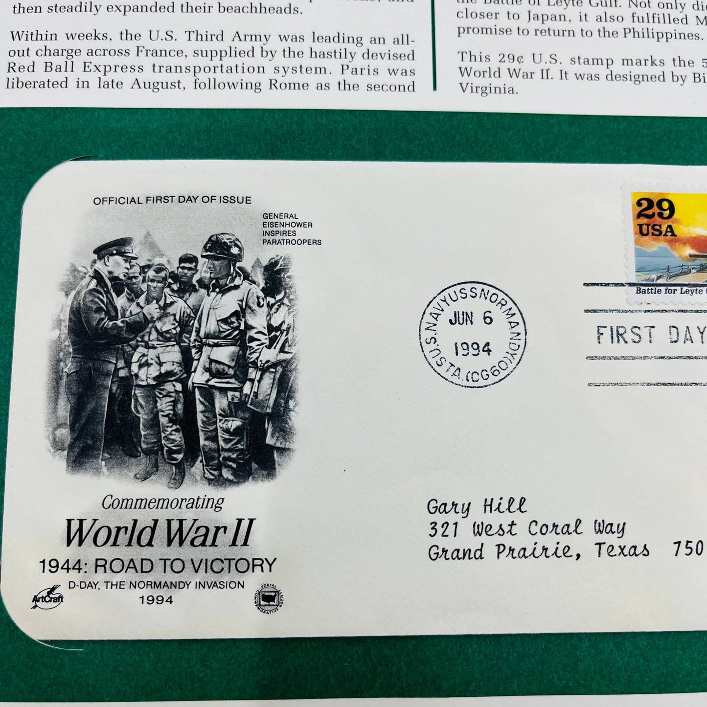 1994 - First Day Issue USS Normandy World War II 1944 Road To Victory D3