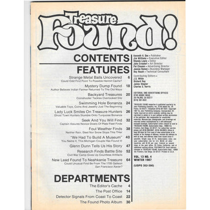 Treasure Found! Magazine 1987 Winter Metal Detecting Gold Diamonds M2