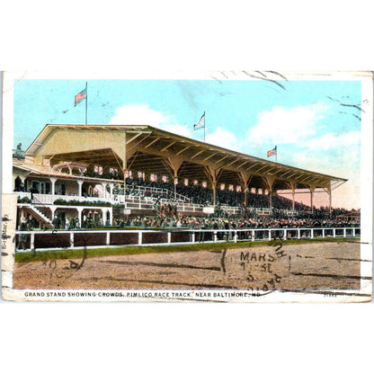 Grand Stand Crowds Pimlico Race Track Baltimore MD Original Postcard TK1-23