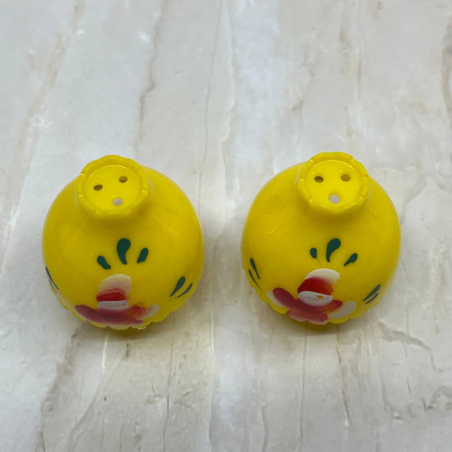 Celluloid Yellow Oil Lamp Flower Salt and Pepper Shakers TI7