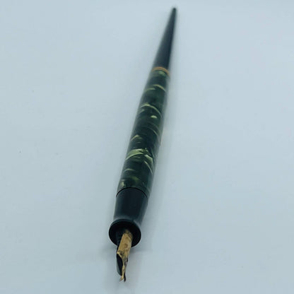 VTG Fountain Pen Green Celluloid Marble Double Gold Band Lipic Nib SB3
