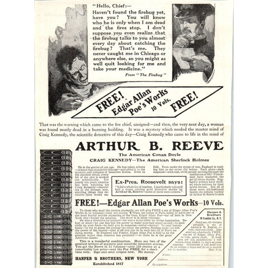 c1920 Harper's Magazine Ad - Arthur B. Reeve Book Set Order Form EA3
