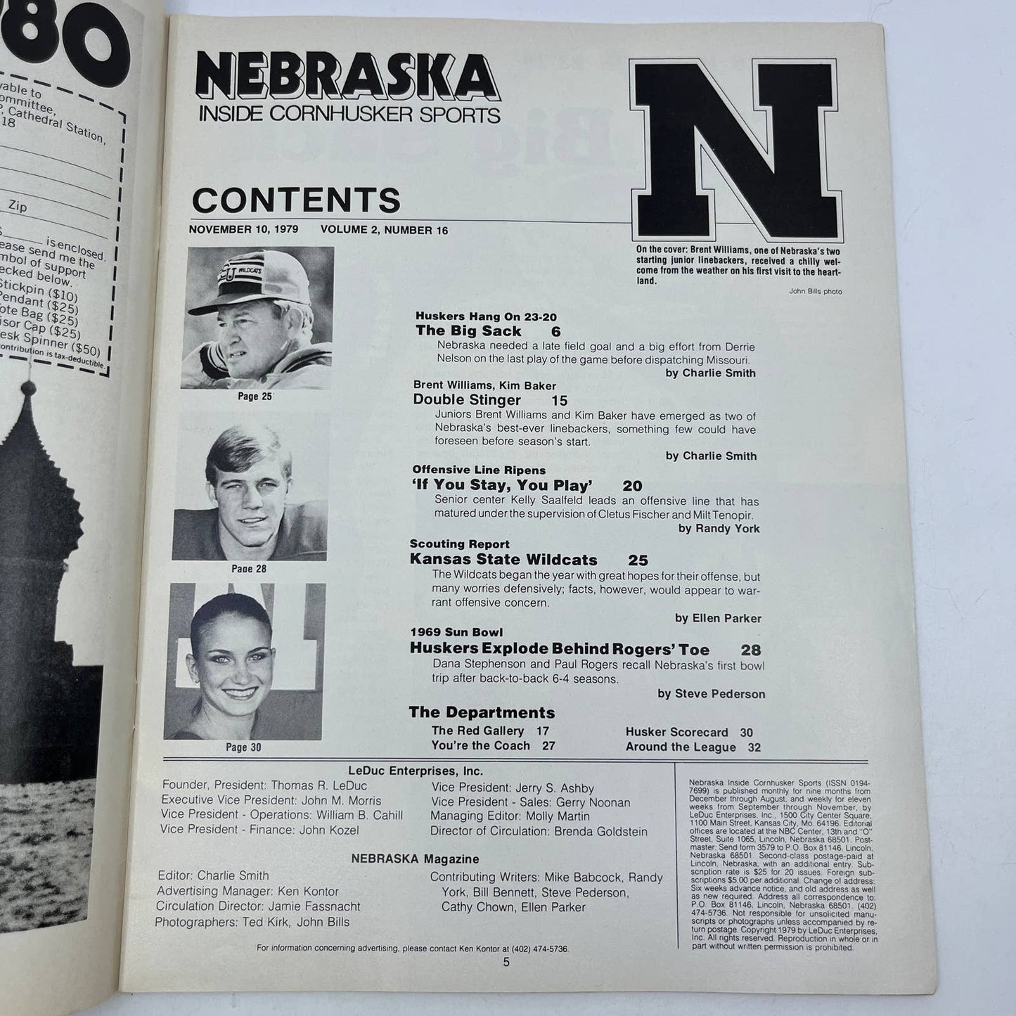 1979 Nov 10 - Nebraska Inside Cornhusker Sports Magazine - Brent Williams TH7