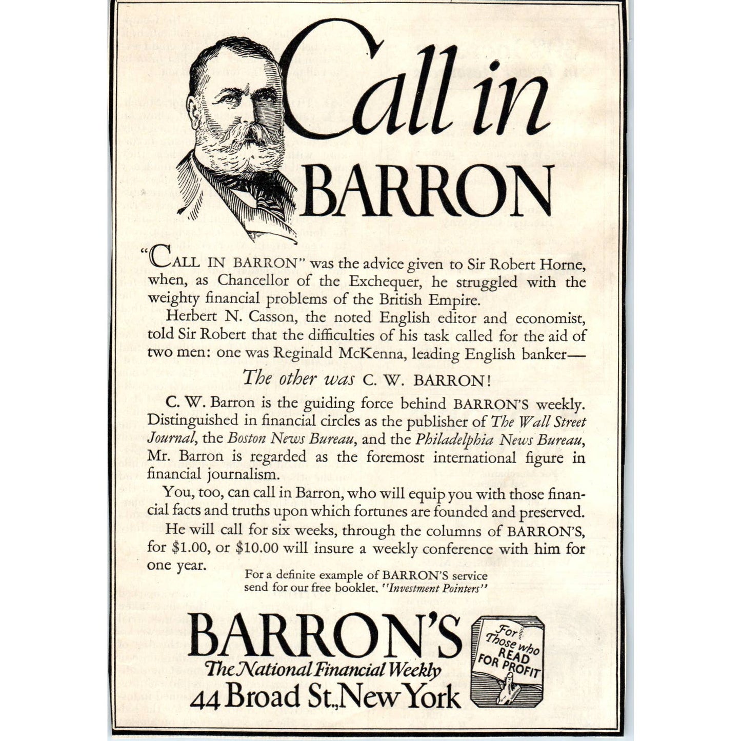 c1920 Harper's Magazine Ad - Barron's National Financial Weekly NY TF6-1