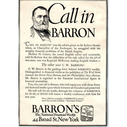 c1920 Harper's Magazine Ad - Barron's National Financial Weekly NY TF6-1