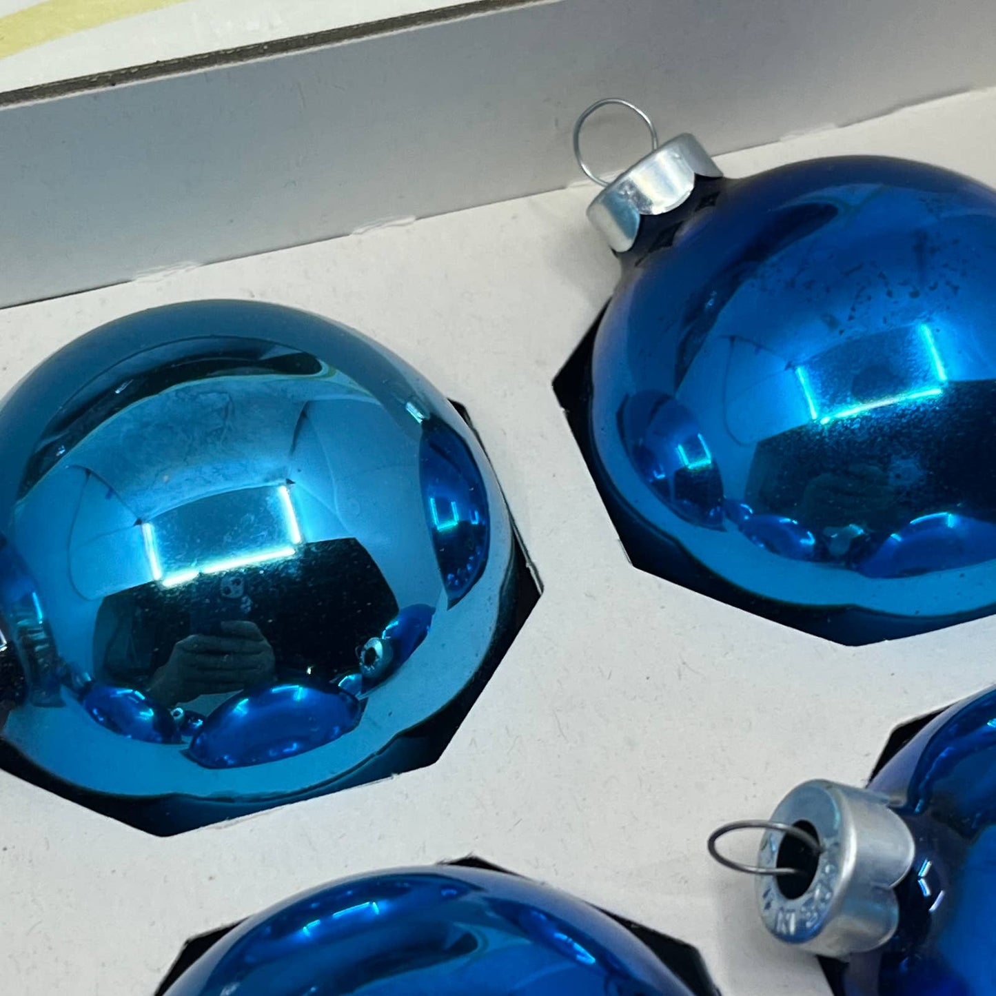 Shiny Brite 12 Vintage 2 1/4" Mercury Glass Ornaments Original Box Blue OT1-1