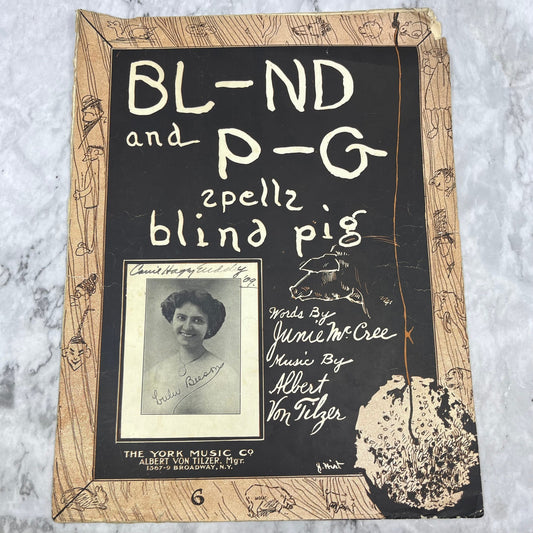 1908 Ragtime Sheet Music BL-ND P-G SPELLZ BLIND PIG Albert Von Tilzer V38