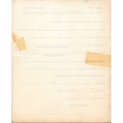 1951 Baltimore & Ohio Railroad B&O RR Ticket Certification Slip Blank Pad TJ7
