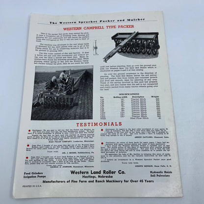 1962 Western Packer & Mulcher Advertising Booklet Bear Cat Forage Harvester TH7