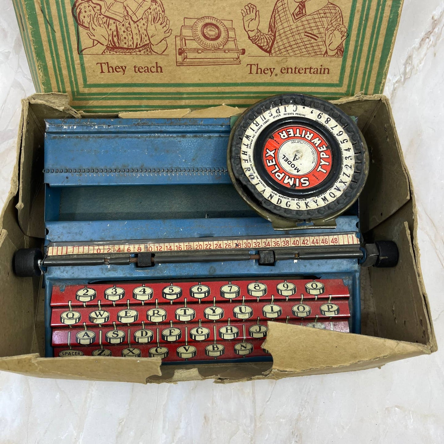 Vintage Antique Tin Litho Toy Simplex Model A Typewriter in Original Box TK2
