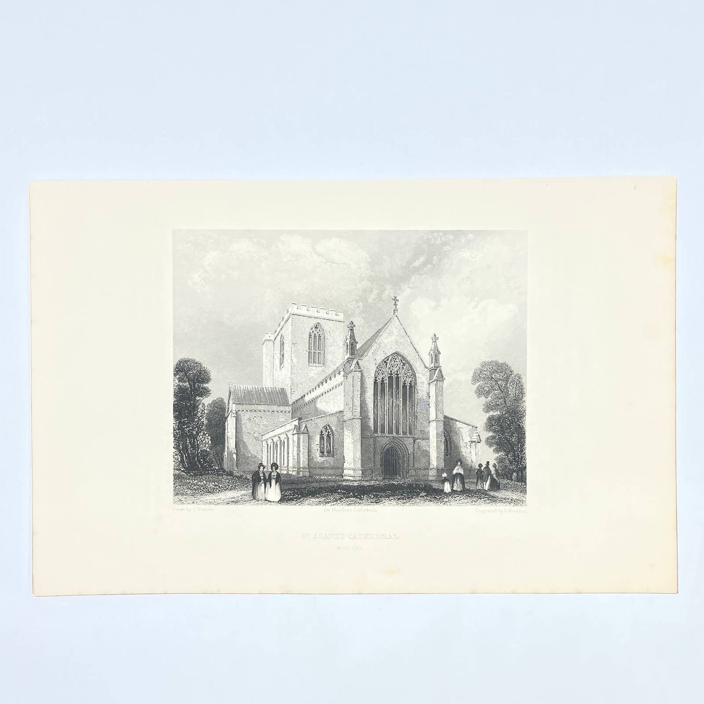 1842 Original Art Engraving St. Asaph's Cathedral - West End AC6