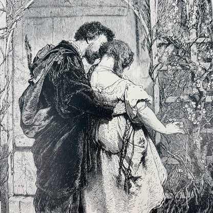 1880s Victorian Art Print Engraving Goethe FAUST AND MARGARET IN THE GARDEN