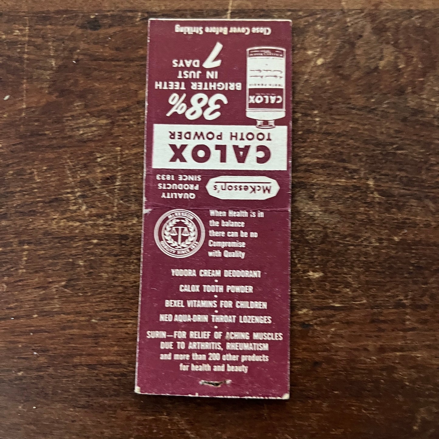 Calox Tooth Powder Advertising Matchbook Cover MM11-7