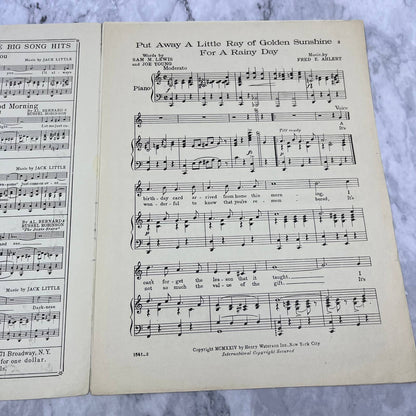 Put Away A Little Ray Of Golden Sunshine For a Rainy Day 1924 Sheet Music TH5