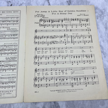 Put Away A Little Ray Of Golden Sunshine For a Rainy Day 1924 Sheet Music V38