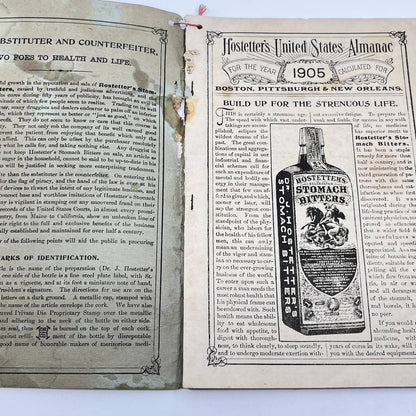 1905 Hostetter's US Almanac Pittsburgh PA Farmers, Planters General Use TF7