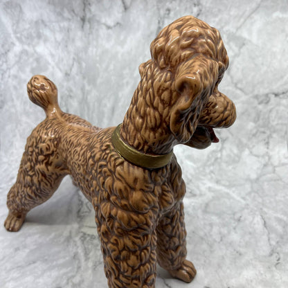 Vintage MCM Porcelain Brown Chocolate Standard Poodle Statue Figurine 13x11 TJ1