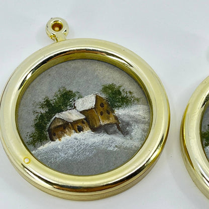 VTG Miniature Winter Farmhouse Painting Set of 3 SD2
