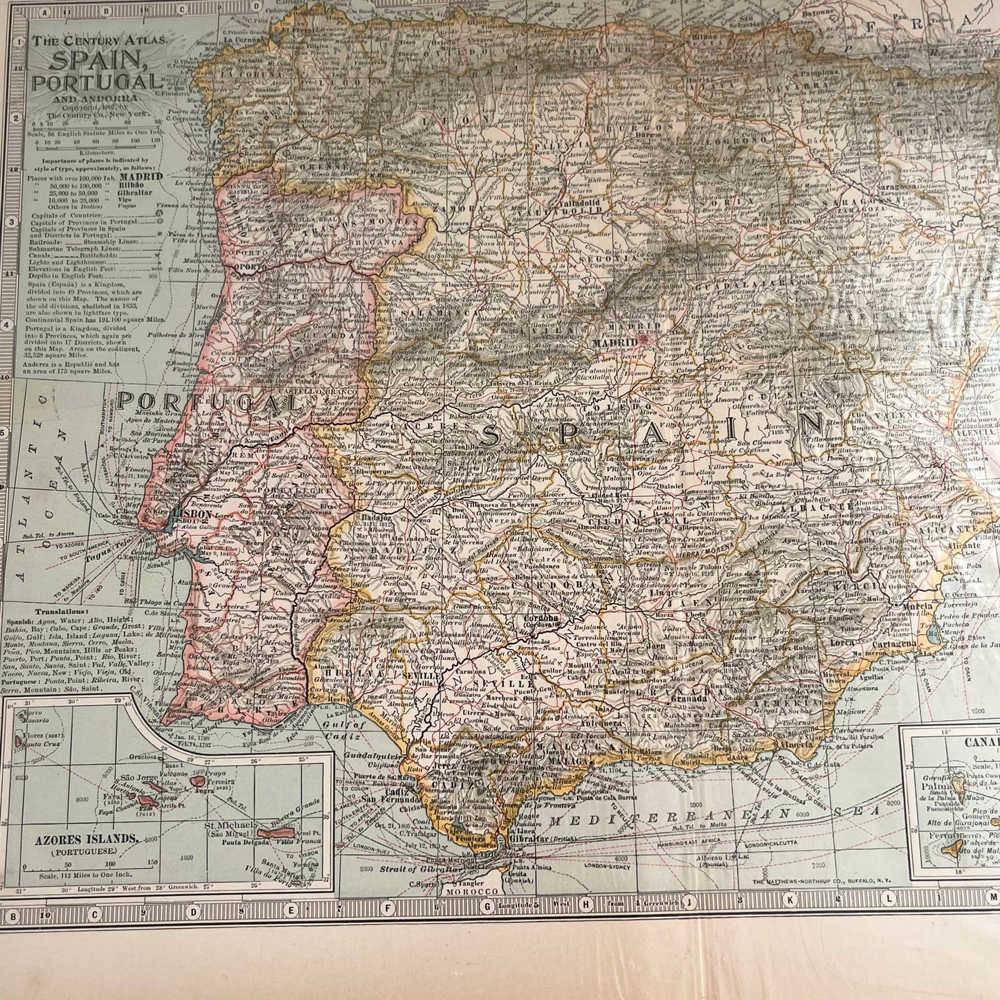 Antique 1897 The Century Atlas Map of SPAIN & PORTUGAL Engraved 12.5 x 17” FL5