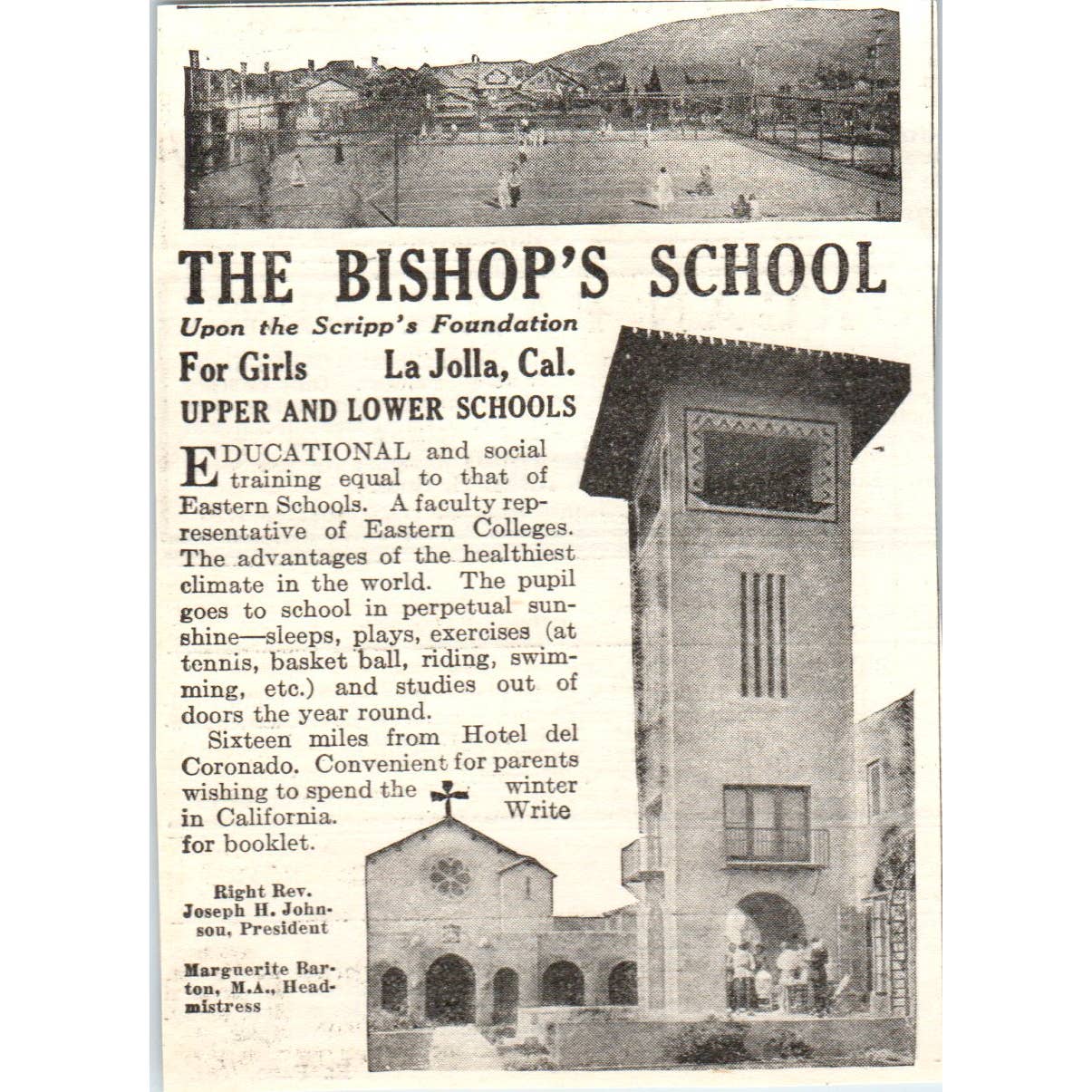 c1920 Harper's Magazine Ad - The Bishop's School for Girls La Jolla CA EA3-4