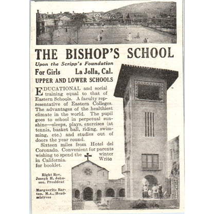 c1920 Harper's Magazine Ad - The Bishop's School for Girls La Jolla CA EA3-4