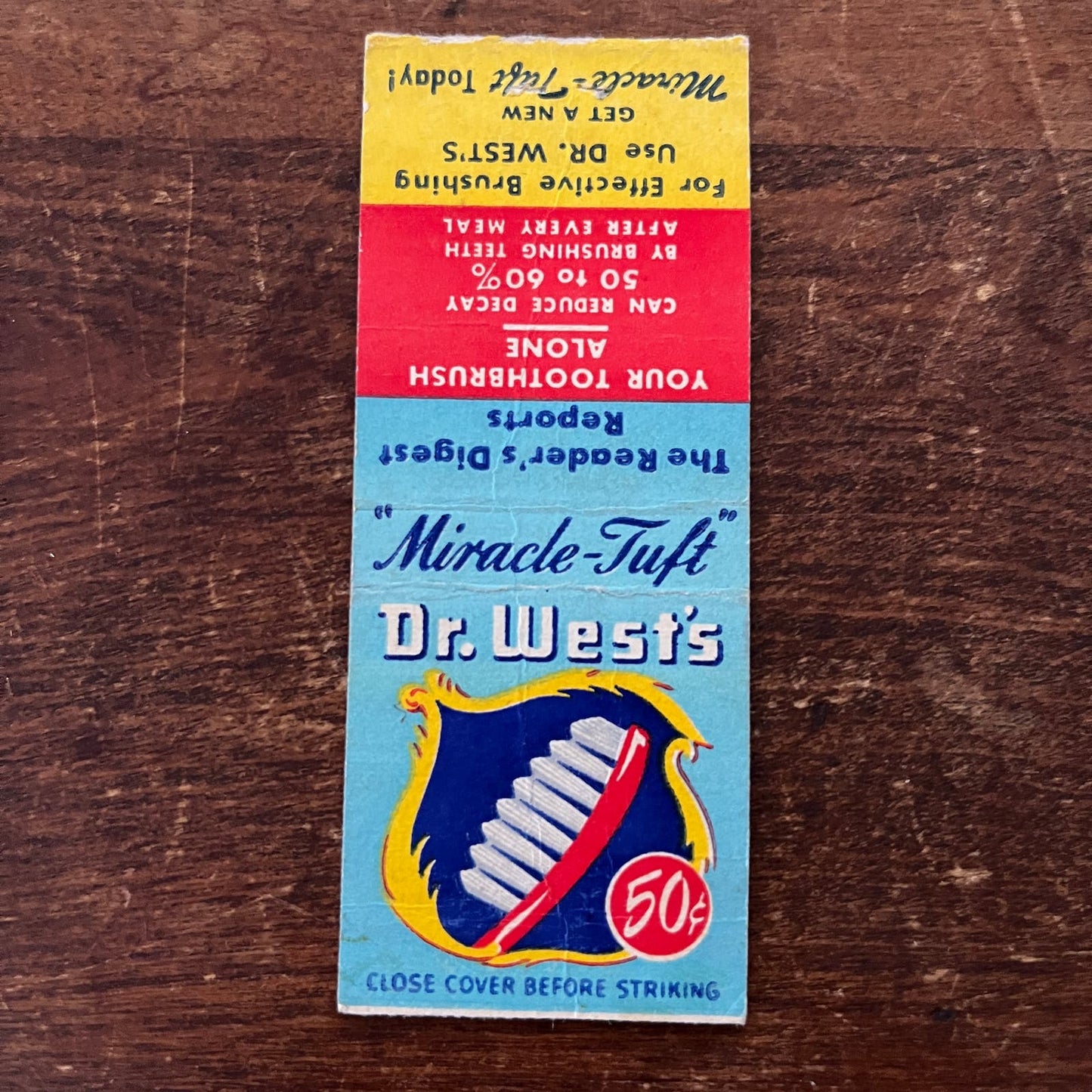 Dr. West's Miracle Tuft Toothbrush Advertising Matchbook Cover SB3-M1