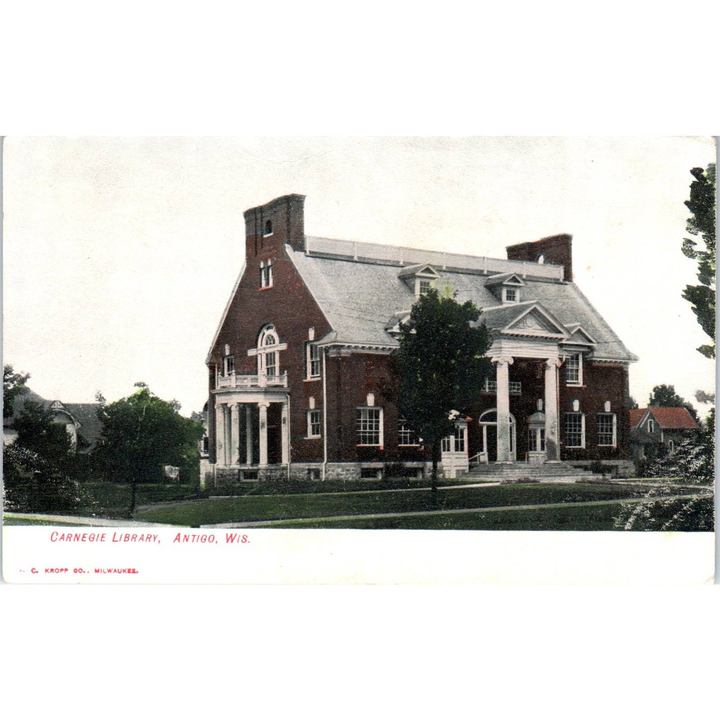 Carnegie Library Antigo Wisconsin c1910 Original Postcard TJ9-P3